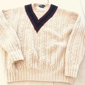 Ralph Lauren Polo Varsity Hand Knit Wool Cable Knit Sweater XL